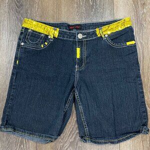 What’s Hot Denim Shorts Juniors 13/14 Dark Wash Yellow Stitch Y2K